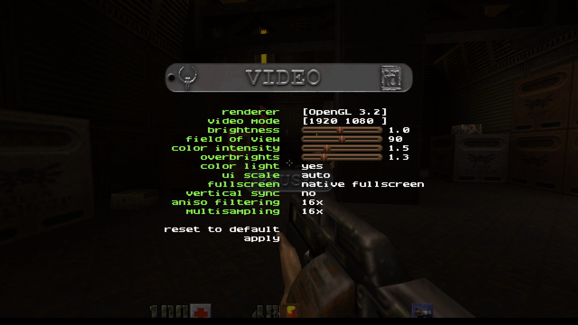 Quake II video settings menu